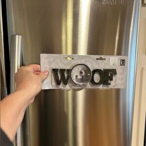 Black WOOF magnetic dog frame
